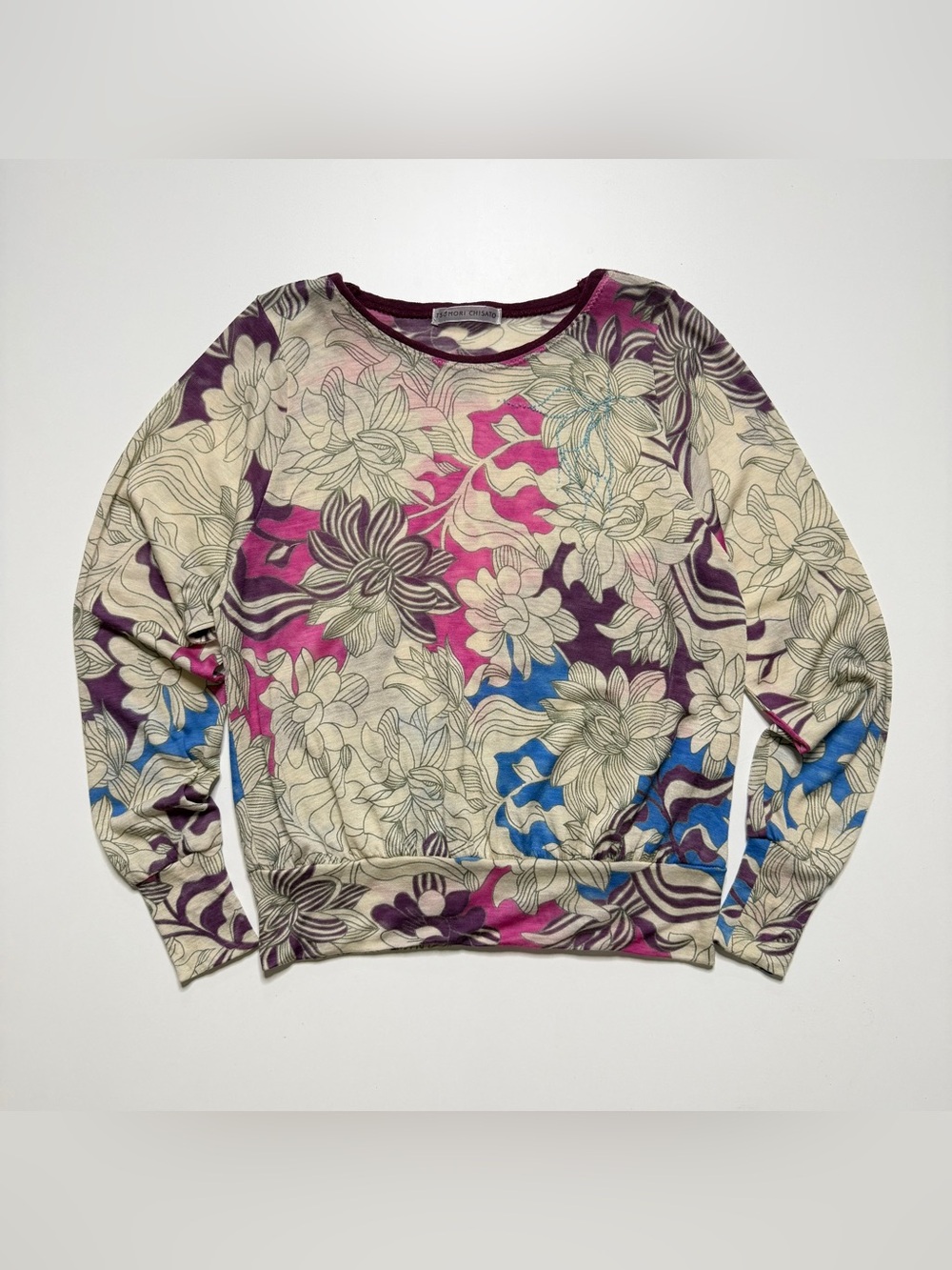 Tsumori Chisato Floral Long Sleeve Fine Wool Knit Top Womens JP2 Small Purple